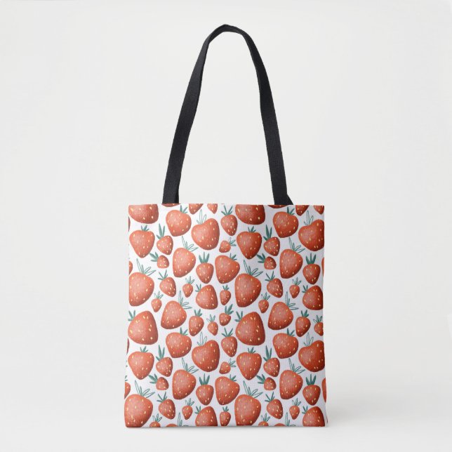 Red Strawberries White Background Seamless Tote Bag (Front)