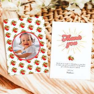 Red Strawberry 1st Birthday Berry First Thank You Card
