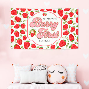  Red Strawberry 1st Birthday Party Berry First Banner
