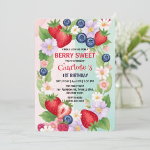 RED Strawberry 1st Birthday Party  Invitation