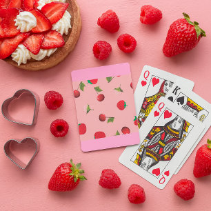 Red Strawberry and Cherry Pattern Pink Fruit Playing Cards