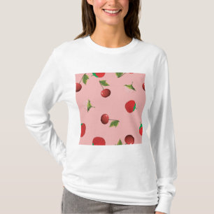Red Strawberry and Cherry Pattern Pink Fruit T-Shirt
