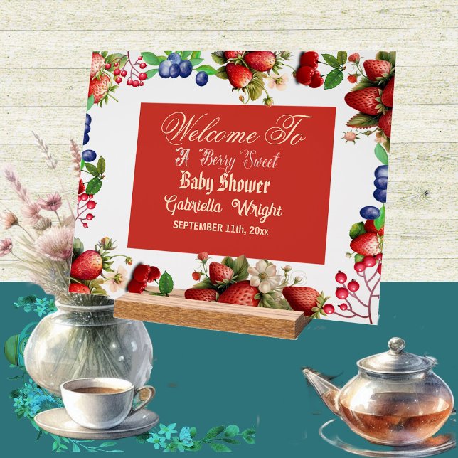 Red Strawberry Baby Shower | Blue Berry Sweet Cute Acrylic Sign (Red Strawberry Baby Shower | Blue Berry Sweet Cute Acrylic Sign)