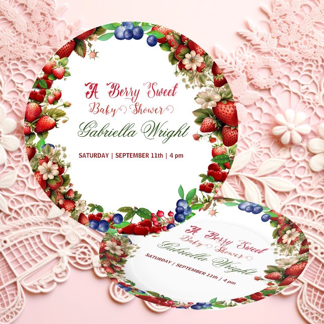 Red Strawberry Baby Shower | Blue Berry Sweet Cute Paper Plate (Red Strawberry Baby Shower | Blue Berry Sweet Cute Paper Plates)