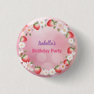 Red Strawberry berry Daisy Birthday Party for her 3 Cm Round Badge