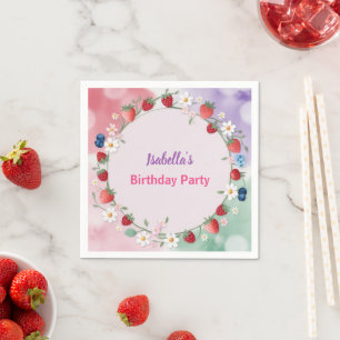 Red Strawberry berry Daisy Birthday Party for her Napkin