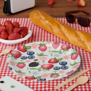 Red Strawberry berry Daisy Birthday Party for her Paper Plate