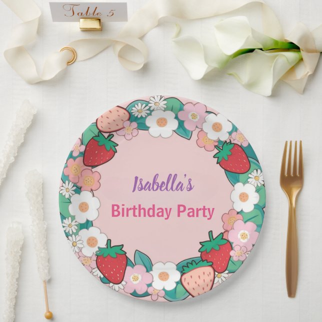 Red Strawberry berry Daisy Birthday Party for her Paper Plate (Wedding)