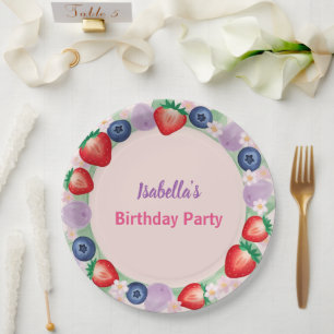 Red Strawberry berry Daisy Birthday Party for her Paper Plate