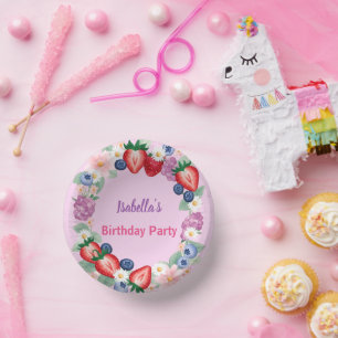 Red Strawberry berry Daisy Birthday Party for her Paper Plate