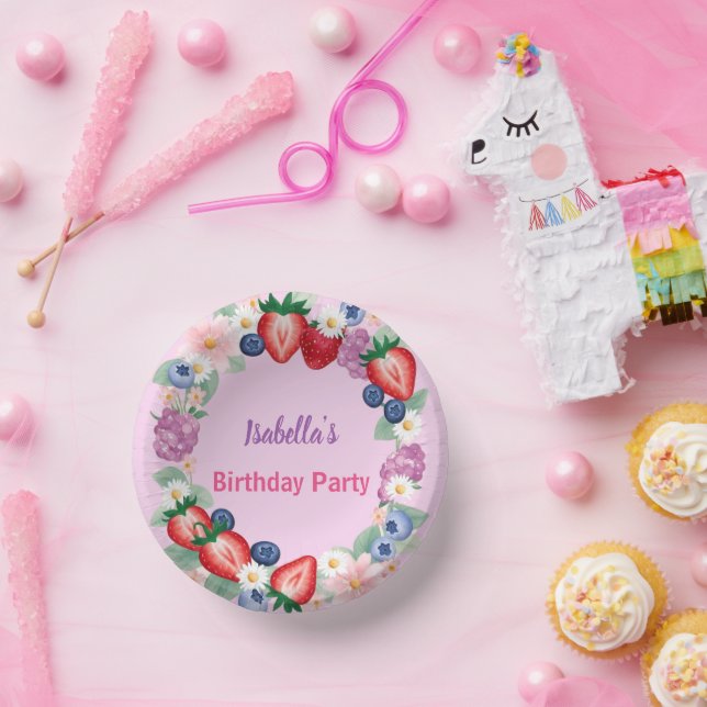 Red Strawberry berry Daisy Birthday Party for her Paper Plate (Party)