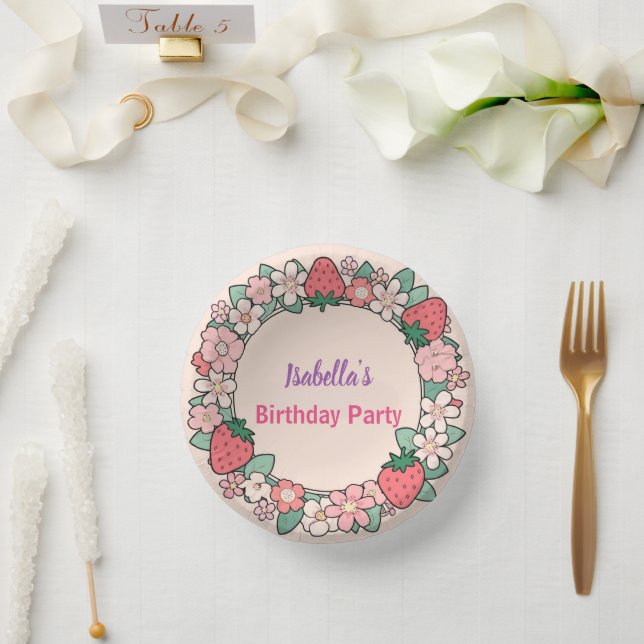 Red Strawberry berry Daisy Birthday Party for her Paper Plate (Wedding)