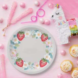 Red Strawberry berry Daisy Birthday Party for her Paper Plate