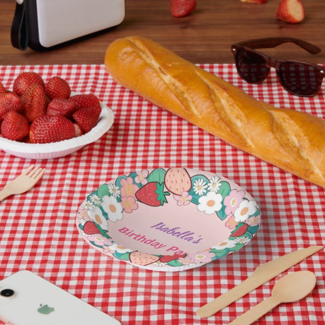 Red Strawberry berry Daisy Birthday Party for her Paper Plate (Picnic)