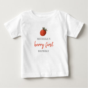 Red Strawberry Berry First Birthday Baby T-Shirt