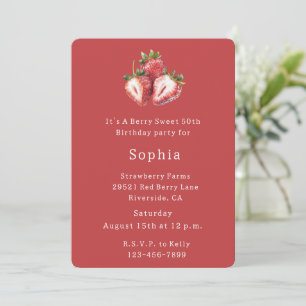 Red Strawberry Berry Sweet Birthday Invitation