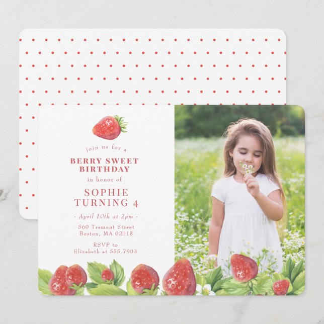 Red Strawberry Berry Sweet Birthday Invitation (Front/Back)
