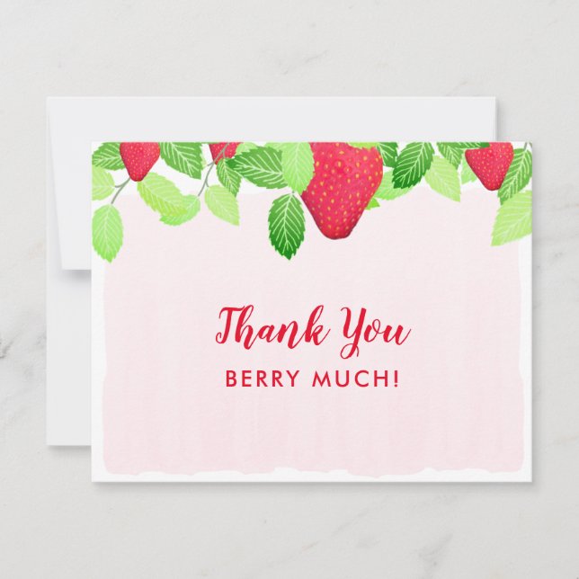 Red Strawberry Birthday Girl Berry Much Thank You Card (Front)