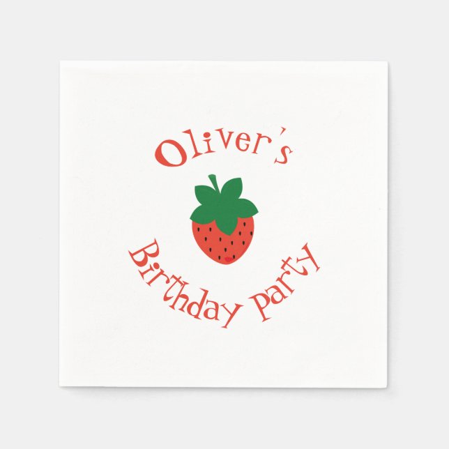 Red Strawberry Birthday Party Napkin (Front)