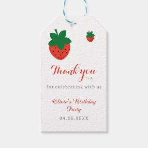 Red Strawberry Birthday Party Thank You Gift Tags