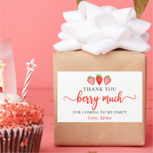 Red Strawberry Birthday Thank You Berry Much Rectangular Sticker