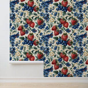 Red Strawberry & Blue Blueberry Farm Style  Wallpaper
