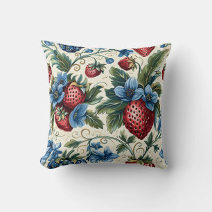 Red Strawberry & Blue Blueberry Royal Farm Style Cushion