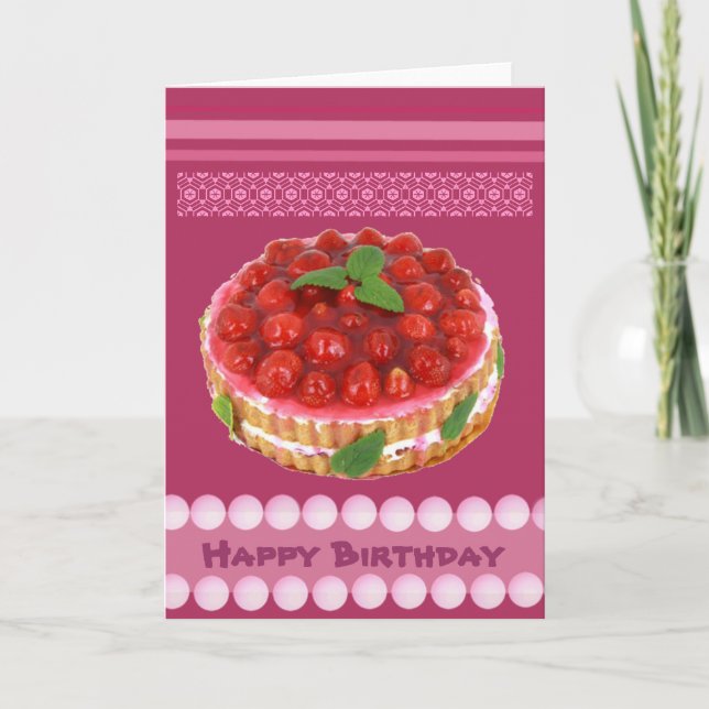 Red strawberry cake birthday card (Front)