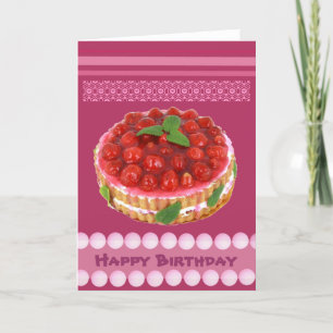 Red strawberry cake birthday card