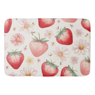 Red Strawberry flowers Birthday Party for her Bath Mat