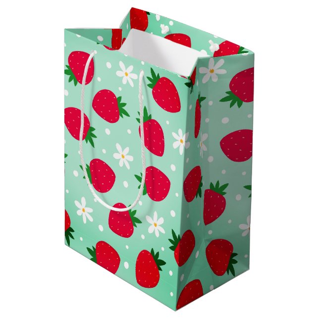 Red Strawberry flowers Birthday Party for her Medium Gift Bag (Back Angled)