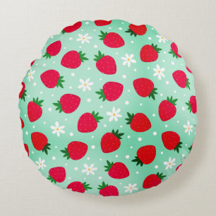 Red Strawberry flowers Birthday Party for her Round Cushion