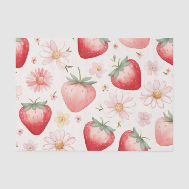 Red Strawberry flowers Birthday Party for her Tissue Paper (Front)