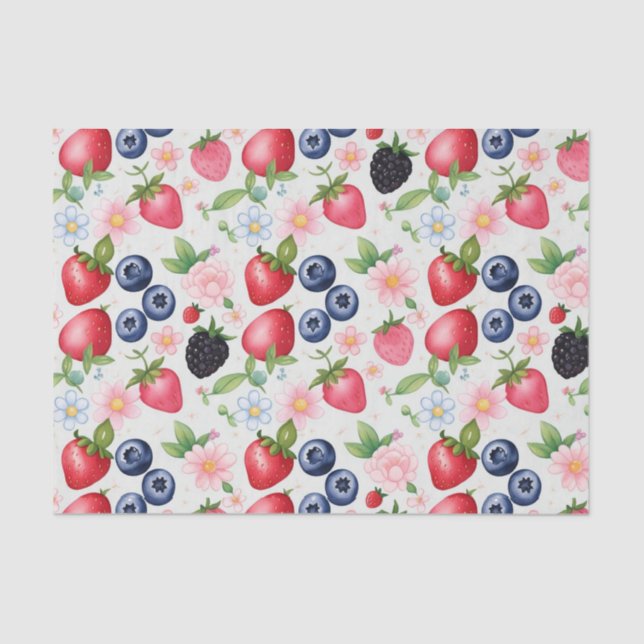 Red Strawberry flowers Birthday Party for her Tissue Paper (Front)