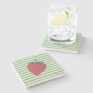 Red Strawberry Fruit and Stripes Stone Coaster