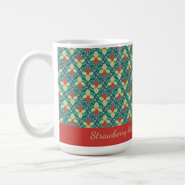 Red Strawberry fruit, blossoms and runners Coffee Mug (Left)