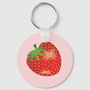 Red Strawberry Fruit Cartoon Illustration Key Ring
