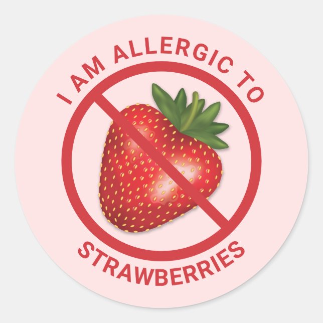 Red Strawberry Fruit On Pink Allergy Awareness Classic Round Sticker (Front)