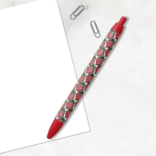 Red Strawberry Fruit Pattern Back To School Black Ink Pen