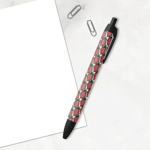 Red Strawberry Fruit Pattern Back To School  Black Ink Pen