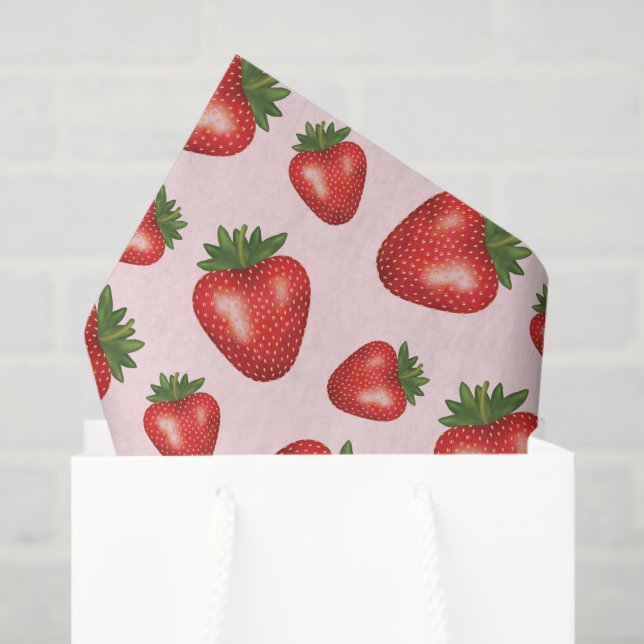 Red Strawberry Fruit Pattern On Pink Tissue Paper (Gift Bag)