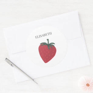 Red Strawberry Fruit Personalised Name Classic Round Sticker