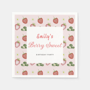Red Strawberry Girl 1st Birthday Party Berry First Napkin