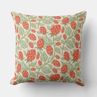 Red strawberry & green leaves pattern cushion