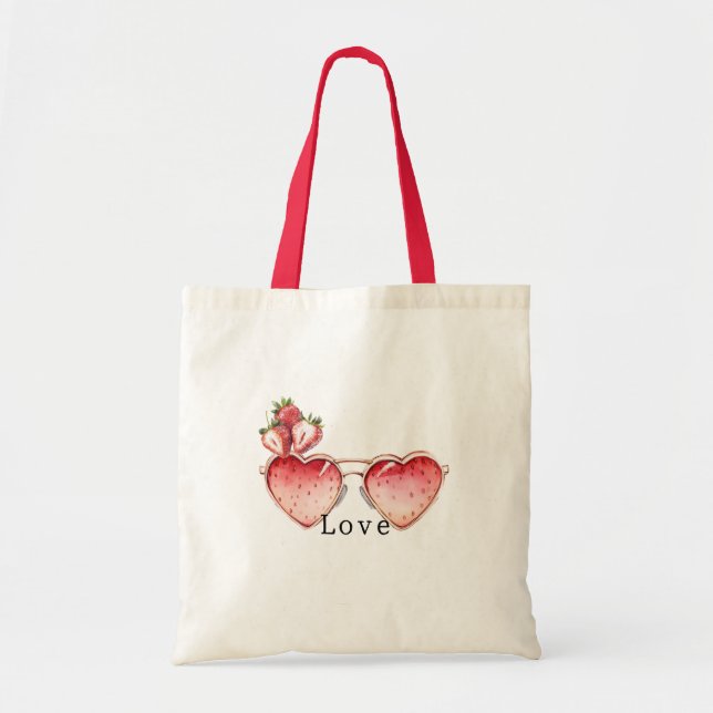 Red Strawberry Heart Colored Glasses Tote Bag (Front)