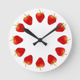 Red Strawberry Hours 12 Strawberries Circle Round Clock