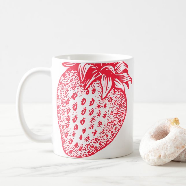 Red Strawberry Illustration Mug (With Donut)