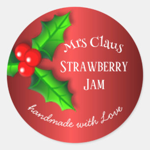 Red Strawberry jam Christmas label