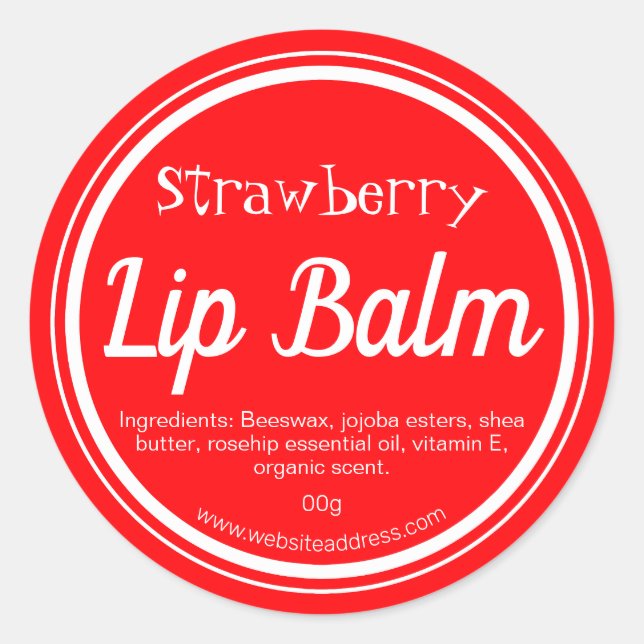 Red Strawberry Lip Balm Pot Lable Classic Round Sticker (Front)