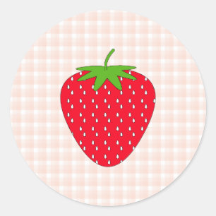 Red Strawberry on Gingham Check. Classic Round Sticker